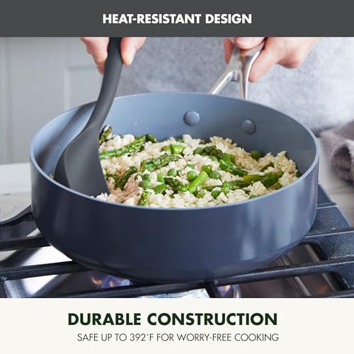 GreenPan Silicone Solid Spoon, Mixing Stirring Serving, Cooking Kitchen Utensil, Flexible Rubber Nonstick Cookware, Rigid Steel Core, Heat-Resistant, Anti-Slip Handle, BPA-Free, Dishwasher Safe, Gray