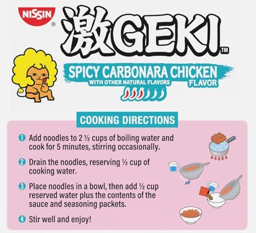 Nissin Geki Chili Infused Asian Noodles, Spicy Carbonara Chicken (Pack of 20)