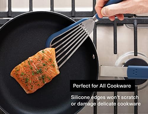 Misen Fish Silicone Spatula - Slotted Turner for Cooking - Perfect for Frying - Heat Resistant - Dishwasher Safe -1mm Thick Flexible Flipper - Soft Silicone Grip Handle for Easy Use (Pack of 2)