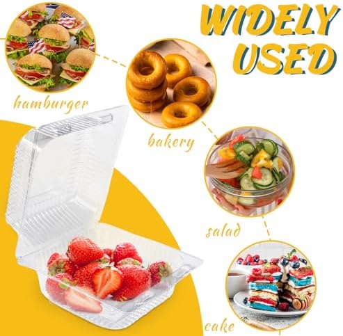 Qyyiguf 200 PCS Clear Plastic Square Hinged Containers,Disposable To Go Containers with Lids,Clamshell Food Containers for Sandwiches,Dessert,Cakes,Cookies,Salads,Pasta(5.3x4.7x2.8 In), 41wsdSDF