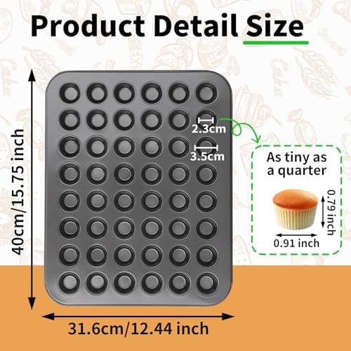 Beasea Nonstick Mini Muffin Pan 48 Cups, 2 Pack 48 Mini Small Tiny Cup Non Stick Muffin Baking Pan Tin Tray Carbon Steel Bakeware Individual Cupcake Baking Pan - Black
