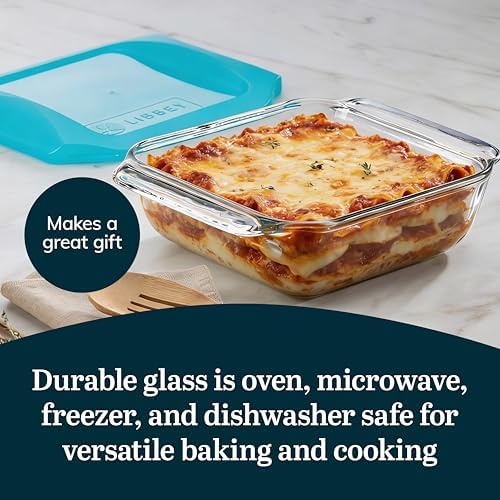 Libbey Baker’s Premium 2 Piece Glass Baking Dish Set, Stackable Casserole Dish with Lid Set, Baking Glassware for Casseroles, Lasagna, Brownies