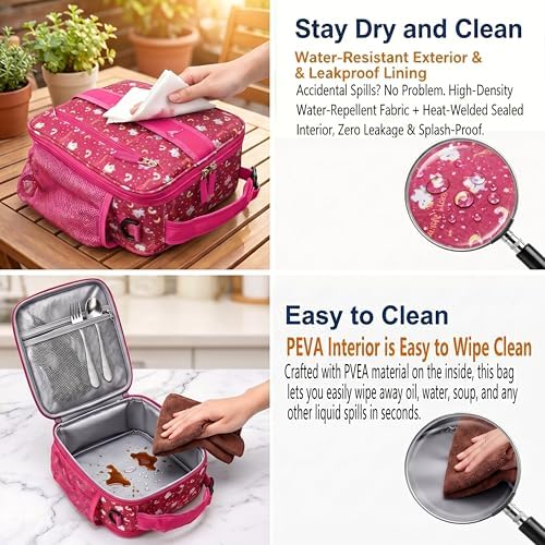 Expandable Lunch Box Kids,Cute Cartoon Insulated Lunch bag for Kids Boys Girls Portable Double-Capacity Lunchbox Special Design for school Picnic Outdoor