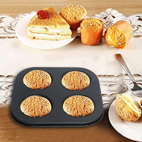 4-Hole Muffin Pan, Bakeware Non-stick Cupcake Baking Pan Mini Pie Pans, Heavy Duty Carbon Steel Muffin Tray Standard Baking Mold Pan for Oven Bakings (COLOR:Black, 1pc)