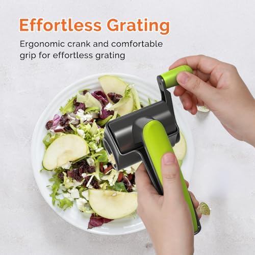 UHIYEE Patented Handheld Parmesan Cheese Grater with 2 Rotary Drums, Gray
