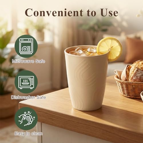 12oz Wheat Straw Cups Set of 6, Plastic Cups Reusable (Multicolor)