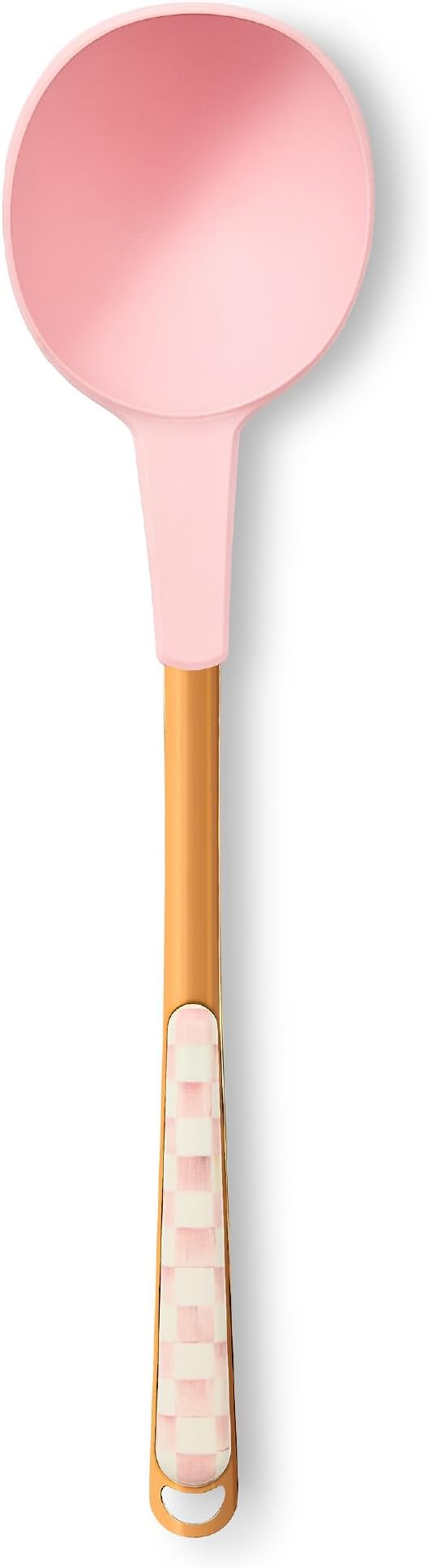 MACKENZIE-CHILDS Ladle, Kitchen Ladle Spoon for Cooking, Pink-and-White Rosy Check