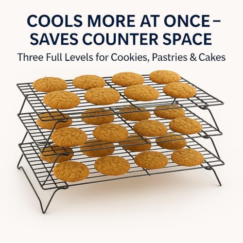3-Tier Stackable Cooling Rack for Baking – 16" x 10" Carbon Steel Cookie Cooling Racks, Collapsible Space-Saving Design with Tight Grid, Dishwasher Safe – Dependable Industries