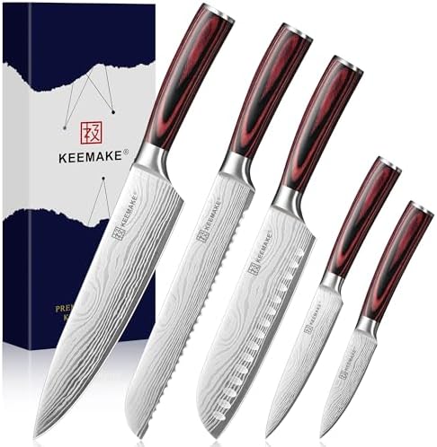 KEEMAKE 5 Pieces Kitchen Knife Set, Professional Ultra Sharp Chef Knife Set