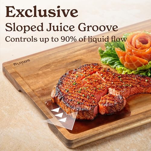 SMIRLY Wood Cutting Board - 4 Pack Cutting Board Set with Stand - Acacia