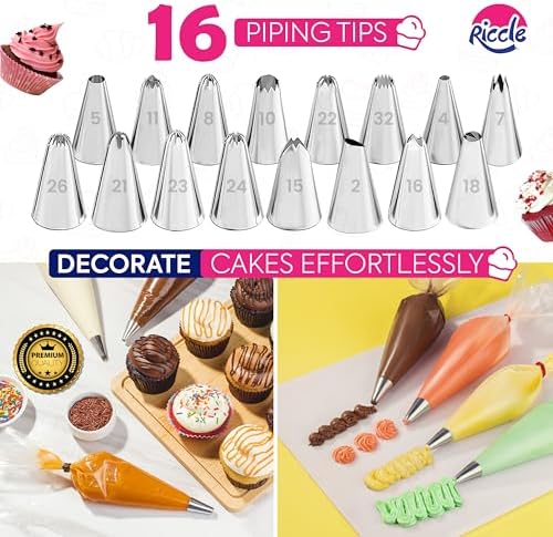 Riccle 148PCs Cake Pan Set for Baking, 3 Non-Stick Springform Pan Set (4, 7, 9 Inches), Cake Decorating Kit, Piping Bags and Tips Set, Cake Leveler, Multi-functional Leak-Proof CheeseCake Pan (148)