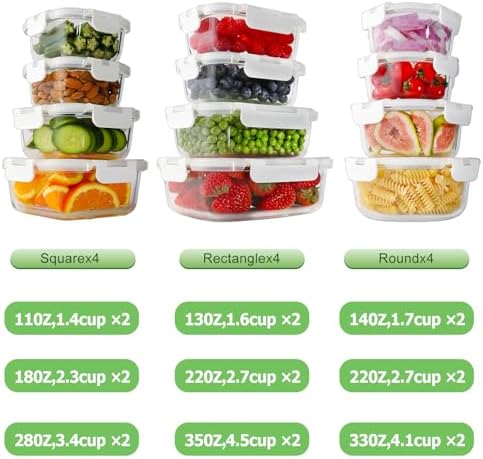 24pc Glass Food Storage Containers with Lids，Glass Meal Prep Containers