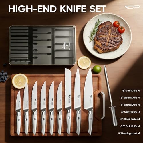 MAD SHARK 11 PCS Drawer Knife Set with Organizer, Kitchen Knife Block Sets