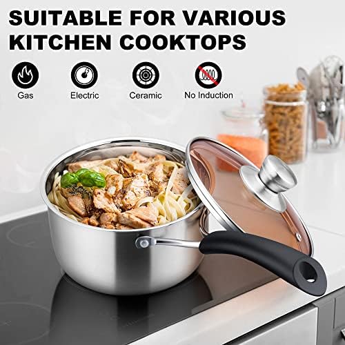 LIANYU 18/10 Stainless Steel Sauce Pan with Lid, 1 & 2 & 3QT Sauce Pot Set