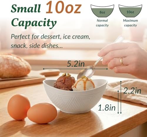 Homienly Wheat Straw Small Bowls Dessert Bowls Set of 6 Unbreakable Ice Cream Bowls for Kitchen, Camping, RV, Dorm, Microwave & Dishwasher Safe Mini Bowls for Yogurt, Snack 10 OZ (Beige)