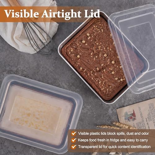LIANYU Baking Cake Pan with Lid, 9 x 7 Inch Rectangle Lasagna Pans Set of 2