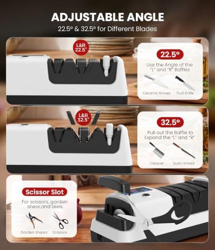 Newise Electric Knife Sharpener for Kitchen Knives, 3-Stage, White