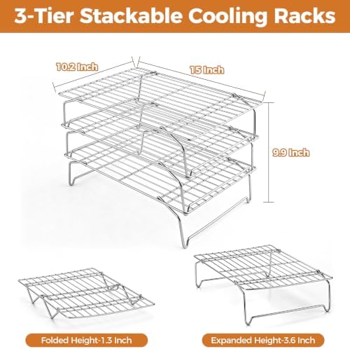 Homikit 3 Tiers Stainless Steel Cooling Rack Set, 10"x15" Baking Racks