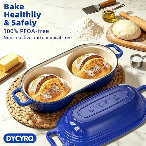 Enameled Cast Iron Dutch Oven Pot with Lid, Double Bread Loaf Pan