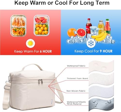 NOL 8L Insulated Lunch Bags for Women Cooler Bag Lightweight Nylon Waterproof Lunch Box For Work(Medium, Cream)