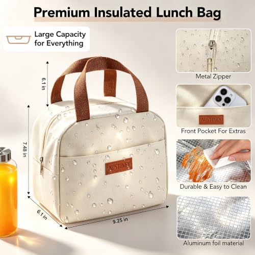 Bento Lunch Box Set for Adults & Kids with Insulated Bag Khaki