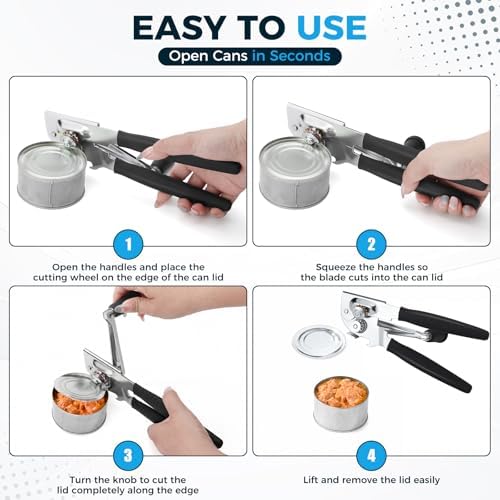 Heavy-Duty Commercial Manual Crank Can Openers,Rubber-Coated Long Handles