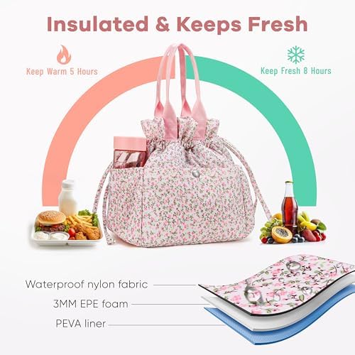 Yarnic Lunch Bag Women Insulated Lunch Box with Water Bottle Holder
