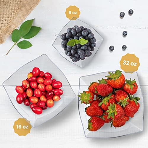 R-kay 6 Pack Square Plastic Serving Bowls - Clear Plastic bowls 16 Oz - Disposable Serving Bowls Heavy Duty For Weddings Catering And Birthday parties