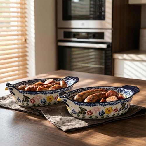 Uiifan 2 Pack 27 oz Ceramic Casserole Dish Butterfly Flower