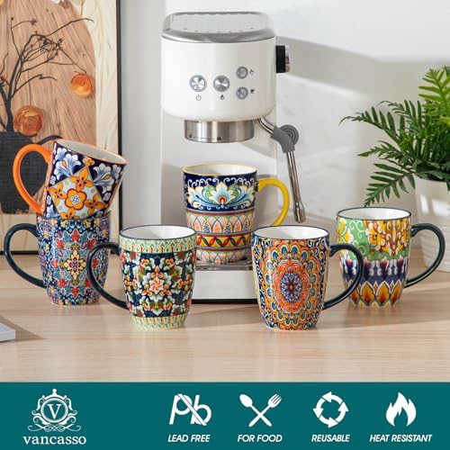vancasso SIMI 12 oz Coffee Mugs Set of 6, Ceramic Mug with Handle, Boho