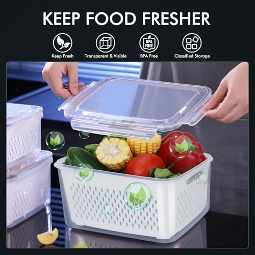 HOTEC 4-Pack Large Fruit Storage Container for Fridge,3.15L