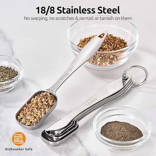 U-Taste Narrow Square Measuring Spoons, Metal Measure Set of 8 with Leveler