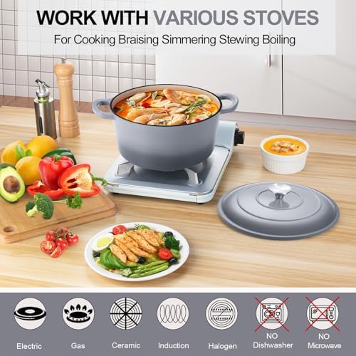 P&P CHEF 5QT Enameled Dutch Oven, Dutch Oven Pot for Bread Baking, Grey