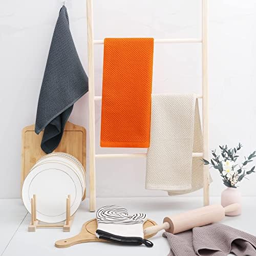 Homaxy 100% Cotton Waffle Weave Kitchen Dish Towels 4-Pack, Orange