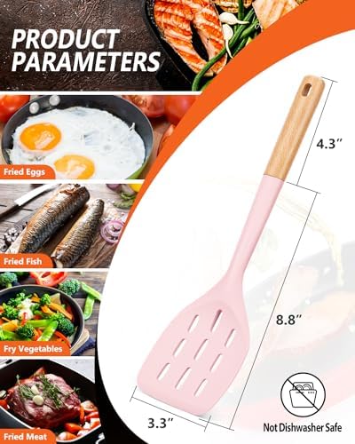Badiano Silicone Spatula, Non Stick Turner for Cooking, Food Grade, Pink
