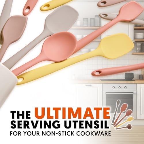 Platinum Silicone Cooking Ladle for Baking, Scraping & Mixing, 100% Food Grade Colorful Silicone Kitchen & Serving Utensils, Heat Resistant, Non-Stick Cookware - 8.6 inch Taupe Brown