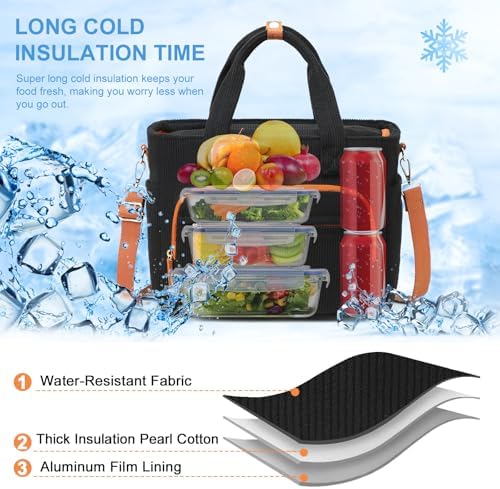 Bluboon Insulated Lunch Box for Work with Cup Holder, Corduroy Lunch Tote