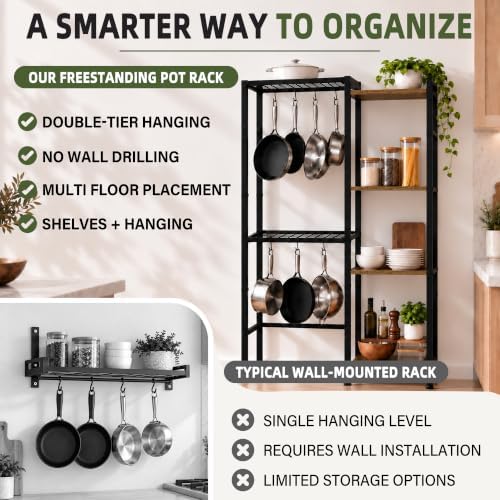 Pot and Pan Organizer Rack, Multi-Tier Bakers Rack, Kitchen Storage Shelf