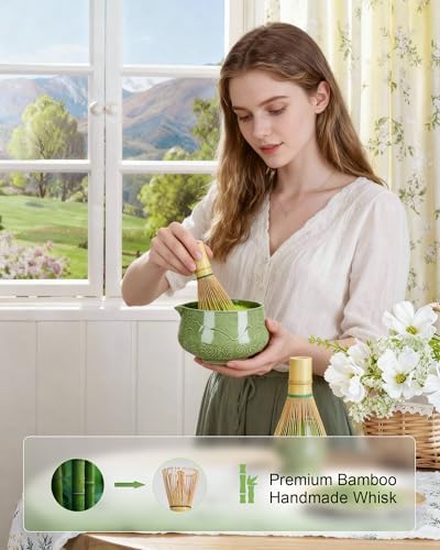 ZENS Premium Matcha Whisk Set with Blooming Cup, 7pcs Matcha Set, Green