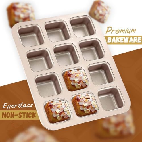Good Dee's Square Non-Stick 12-Cup Muffin Pan - Naturally Slick - Carbon Steel - PTFE & PFOA Free - Perfect for Brownies, Cupcakes, Muffins, and More