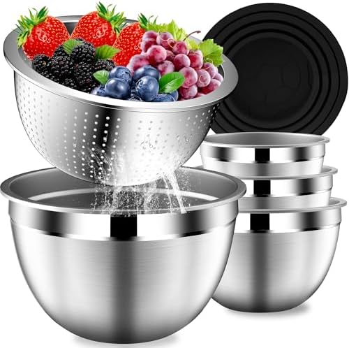 Mixing Bowls with Lids Set, Stainless Steel Mixing Bowl with Colander