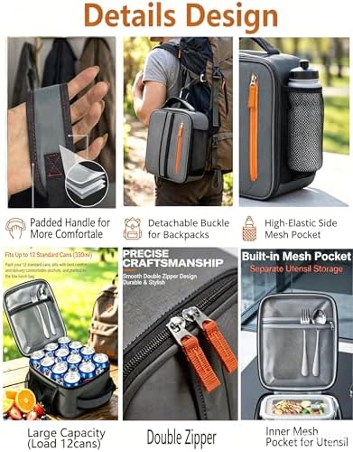 Lunch Box Insulated Lunch bag for Men Teen Kids Boys Adult Portable Stylish Small Lunchbox Special Design for Working Office school Picnic (Gray 6L(Without Shoulder Straps))