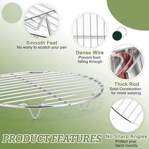 P&P CHEF 7.5 Inch Cooking Rack Round for Steaming Cooling, Silver, 2 Pack