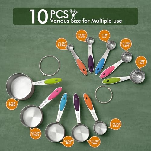 HOTEC 10-Pack Measuring Cups & Spoons Set, Multicolor