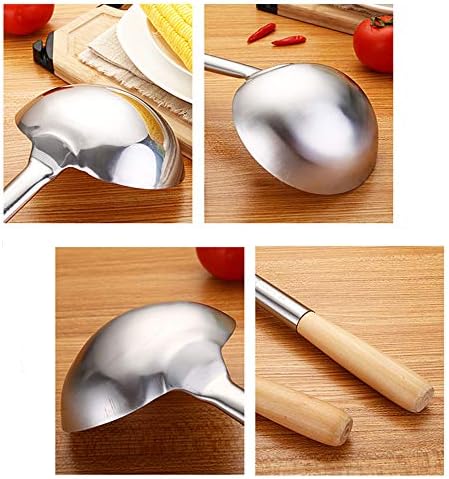 Tenta Kitchen Professional Large Stainless Steel Serving Ladle Spoon - Gravy Soup Spoon For School Canteen,Hotel Kitchen,Restaurant (Wooden Handle Ladle)