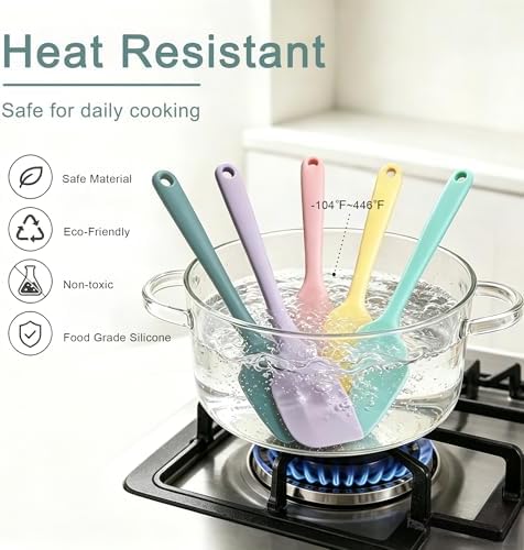 Silicone Spatula Set of 5, Food Grade Rubber Spatulas for Baking, Scraping, High Temperature Resistant, Safe BPA-Free, Nonstick Kitchen Tools for Cooking and Mixing