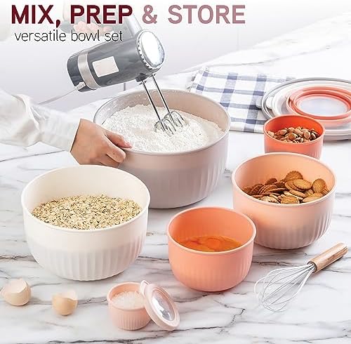 COOK WITH COLOR Prep Bowls with Lids- Wide and Deep Nesting Plastic Small Mixing Bowl Set with Lids, 12 Piece Set - Deep Bowls, Grey/Pink