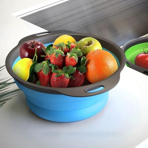 Collapsible Colander Set of 3, Space-Saving Foldable Strainer for Kitchen