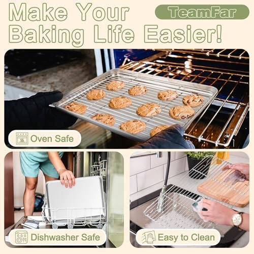 TeamFar Baking Sheet with Rack Set, 3 Pans + 3 Racks, 16/12.5/9 Inch