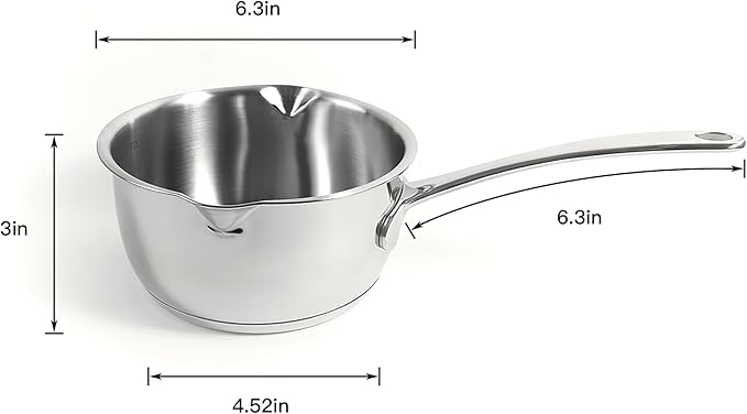IMEEA Small Saucepan for Melting Butter Heavy Duty 18/10 Tri-Ply Stainless Steel Butter Warmer with Dual Pour Spouts, 0.75-Quart